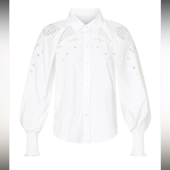 Veronica Beard Lilah Lace Cut Out Geometric Abstract White Eyelet Blouse Size 4 - Picture 5 of 11